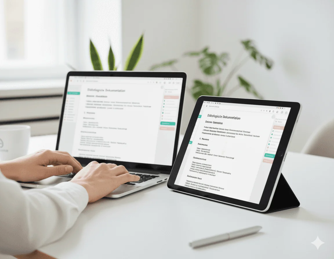 Nabu Med auf Laptop und Tablet während eines Patientengesprächs